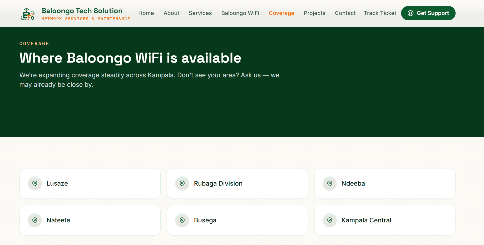Baloongo WiFi internet packages page