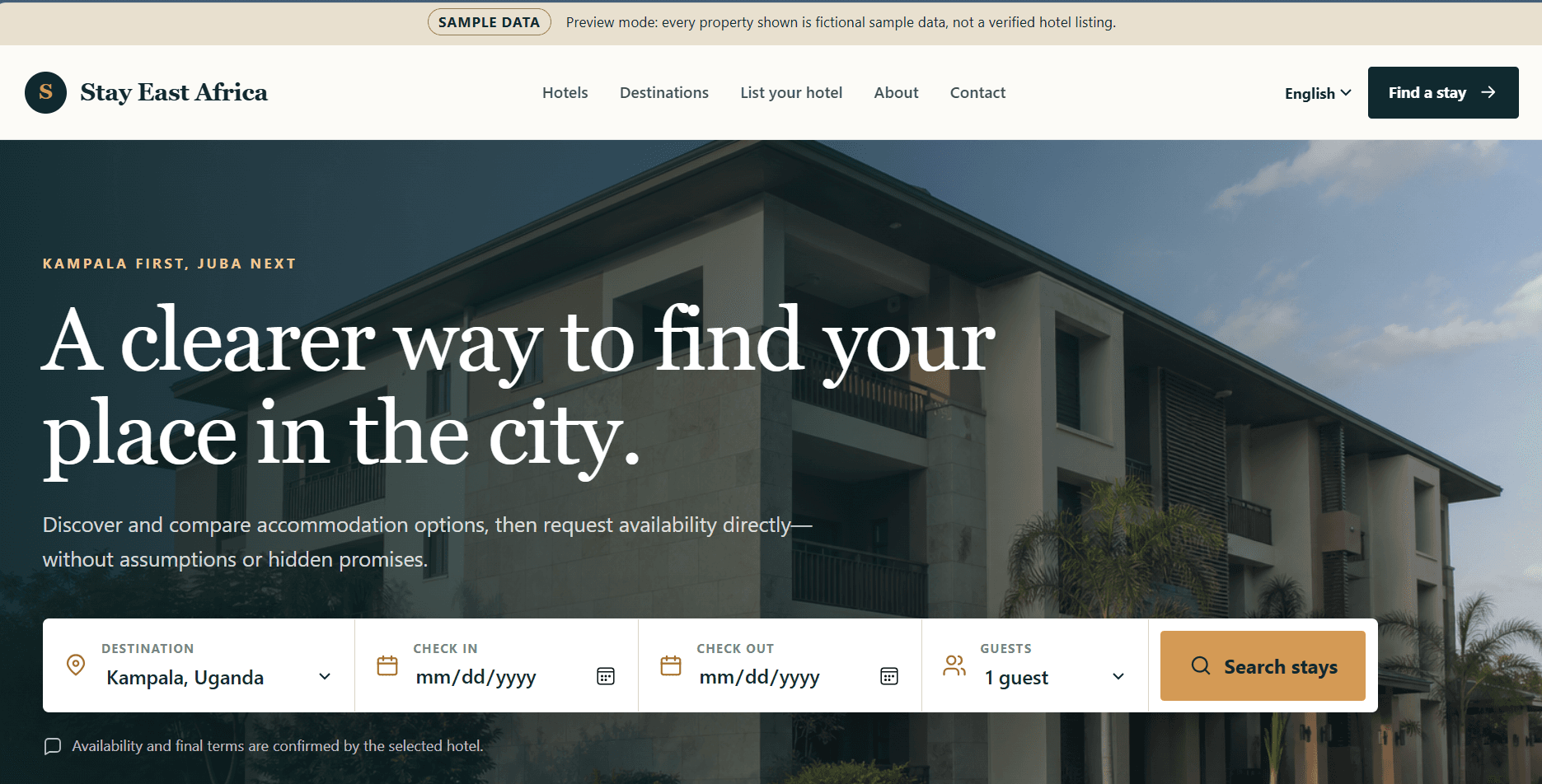 Stay East Africa hotel discovery home screen