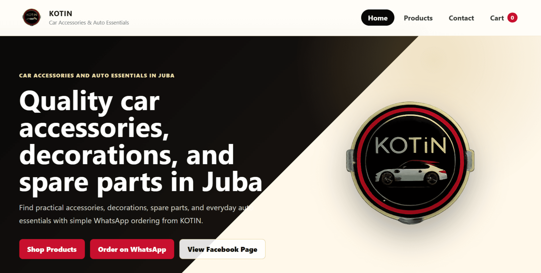 Kotin Car Accessories catalogue landing page