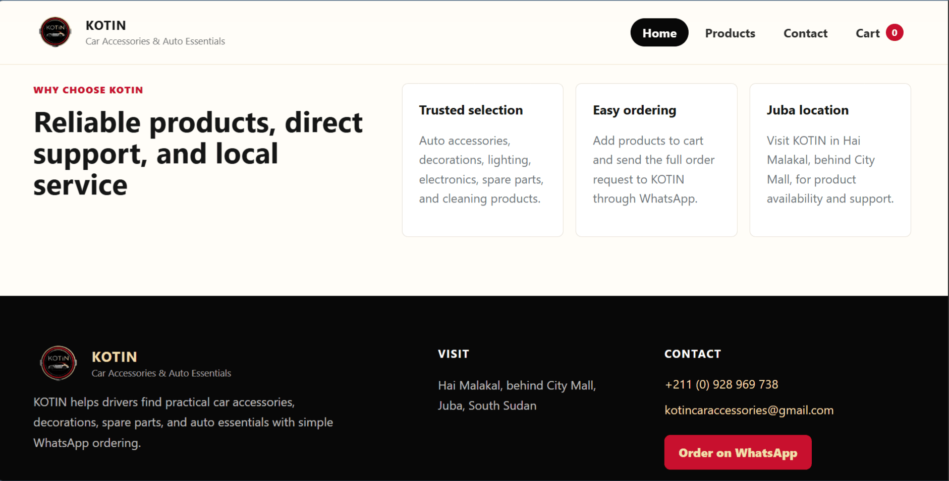Kotin product search and filtering interface