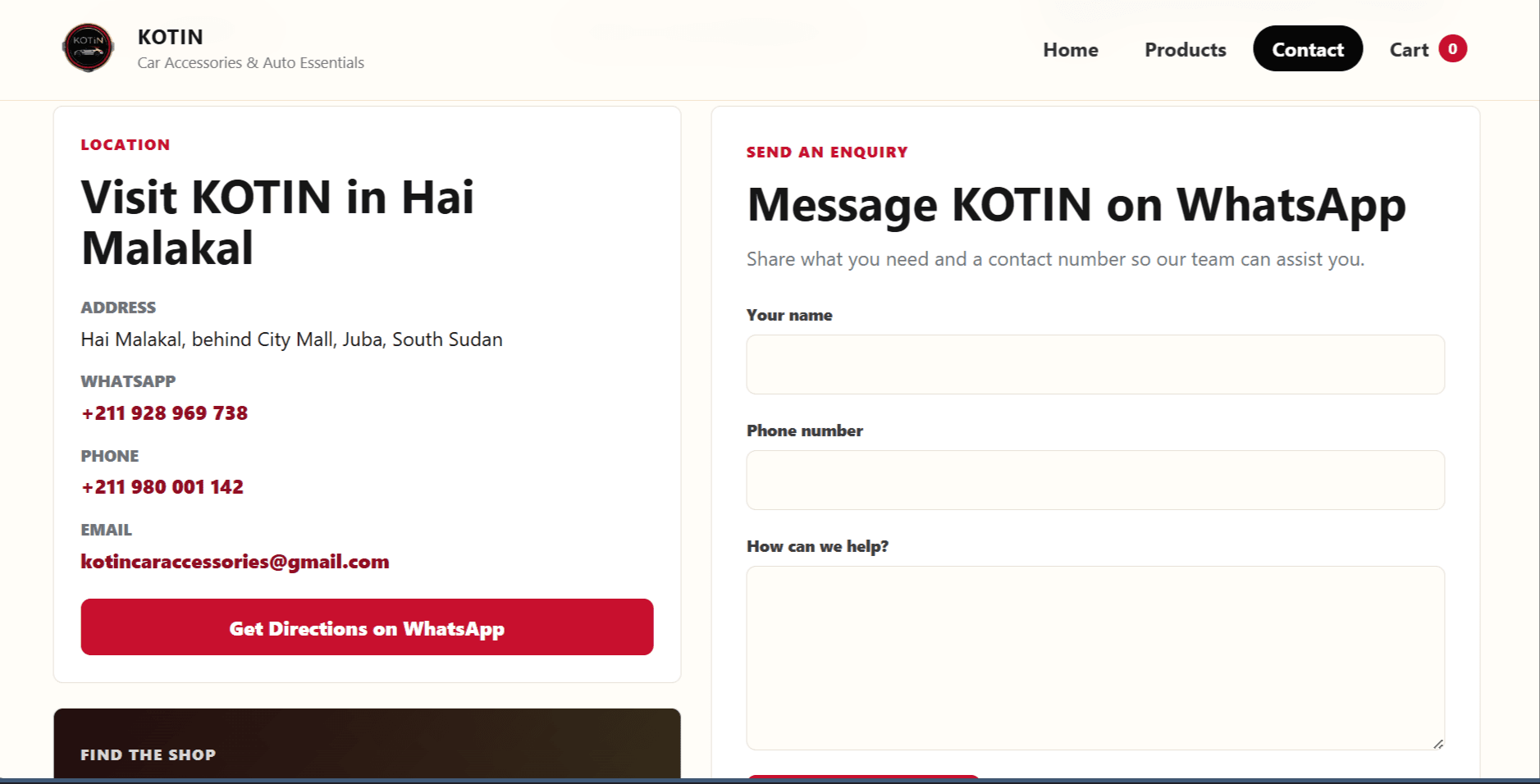 Kotin cart and ordering experience