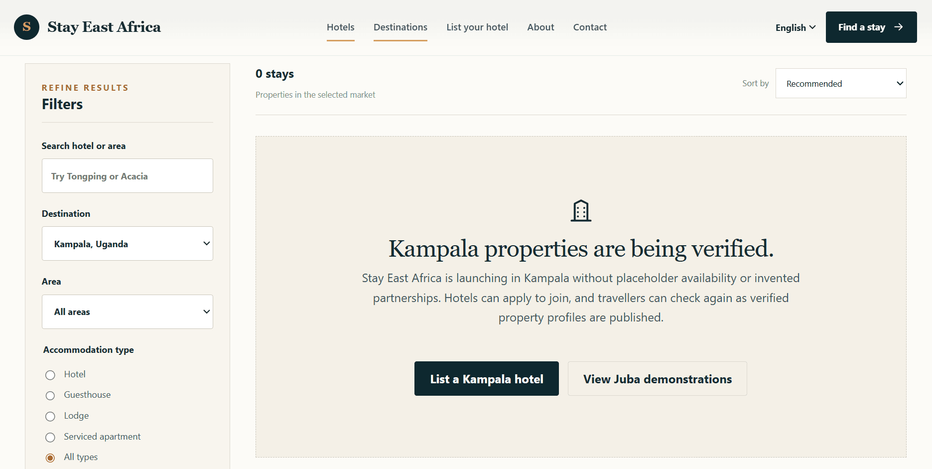 Stay East Africa hotel operations screen